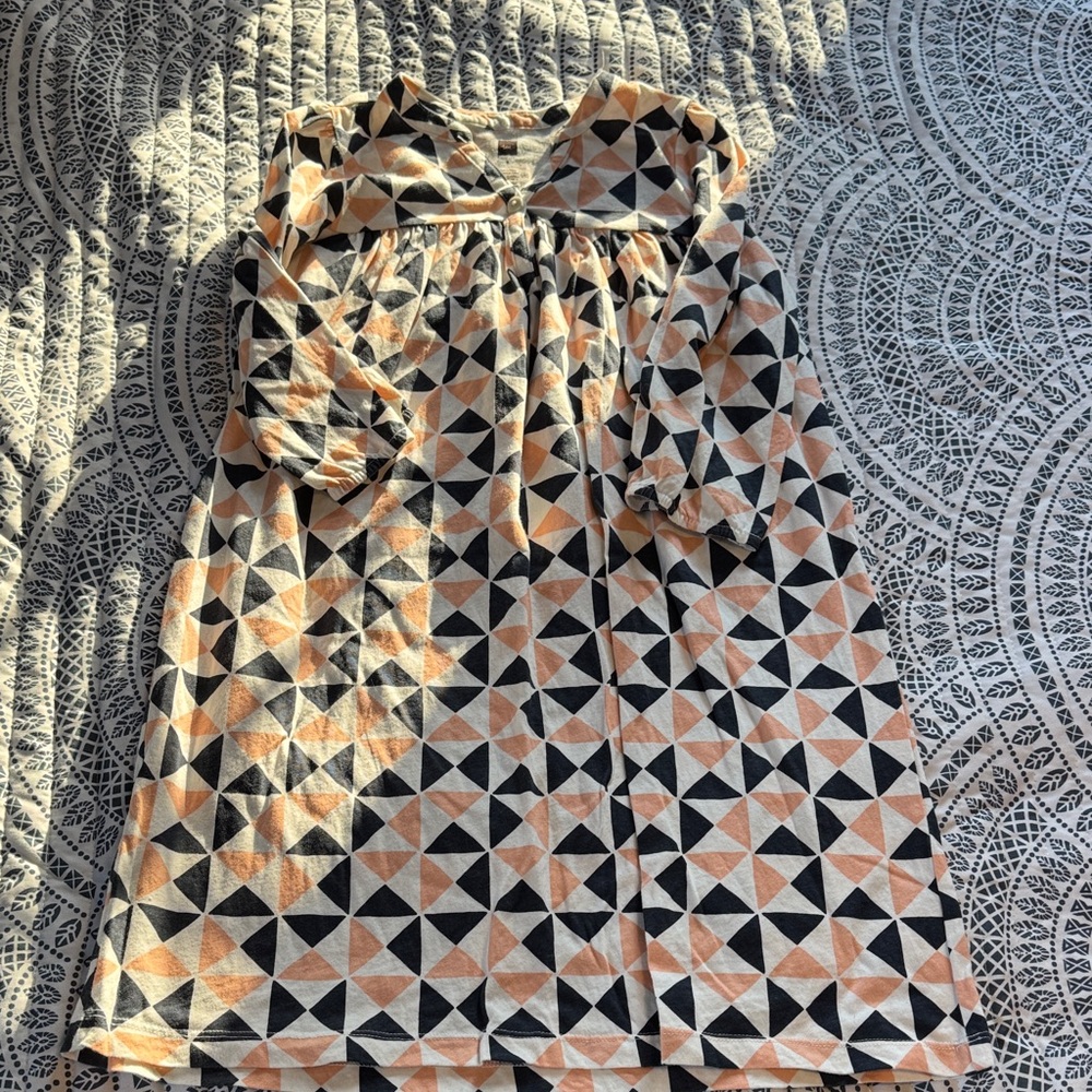 Tea Collection Geometric Kids Dress - Black, Orange, White